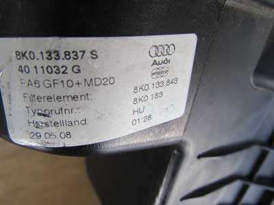 Audi OEM A4 B8 Air Filter Intake Air Box 8K0133837S 2008 2009 2010 A5 3.2L5